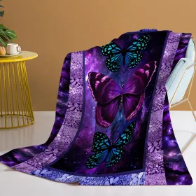 1pc Cozy Butterfly Printed Flannel Blanket - Soft, Warm, And Lightweight Throw For Couch, Sofa, Office, Bed, Camping, And Travel - Multi-Purpose (Option: 130x150cm-Purple)