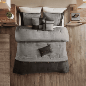 7 Piece Faux Suede Comforter Set (Option: Grey-Queen)